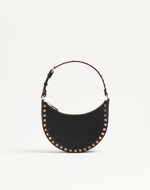 Valentino Garavani - Mini Rockstud Hobo Bag In Grainy Calfskin - Black - Woman - Shoulder Bags